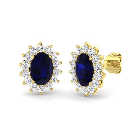 2.85ct Oval Cut Blue Sapphire Gemstone Halo Earrings