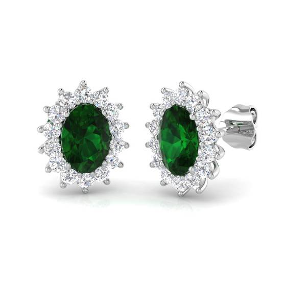 1.92ct Oval Cut Green Emerald Gemstone Halo Earrings