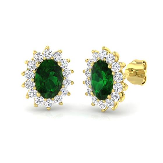 1.92ct Oval Cut Green Emerald Gemstone Halo Earrings