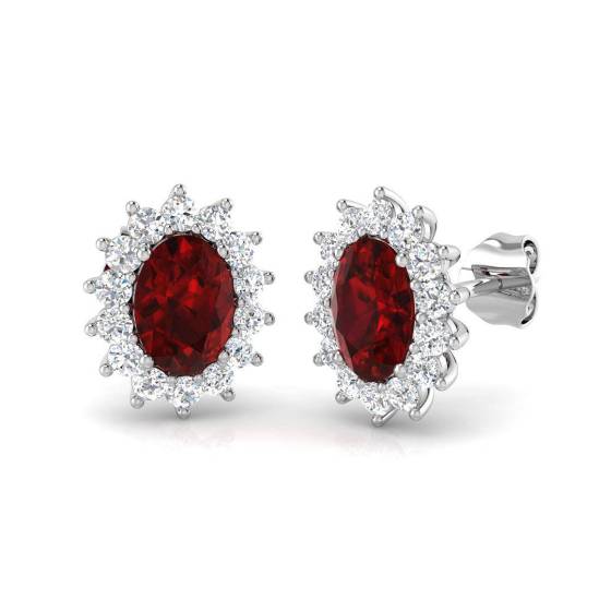 2.73ct Oval Cut Ruby Gemstone Halo Earrings