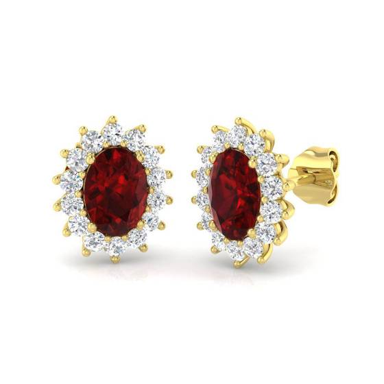 2.57ct Oval Cut Ruby Gemstone Halo Earrings