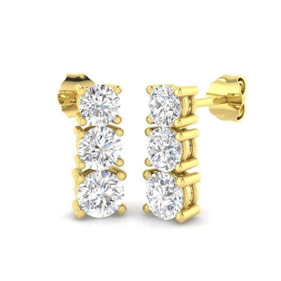 1.81ct VVS/D-E Round Cut Labgrown Diamond Graduating Trilogy Drop Earrings