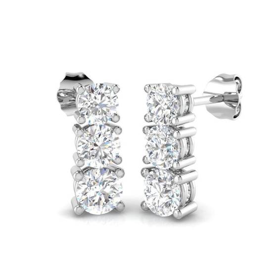 1.80ct VVS/D-E Round Cut Labgrown Diamond Three Stone Earrings