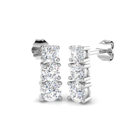 1.58ct VVS/D-E Round Cut Labgrown Diamond Graduating Trilogy Drop Earrings