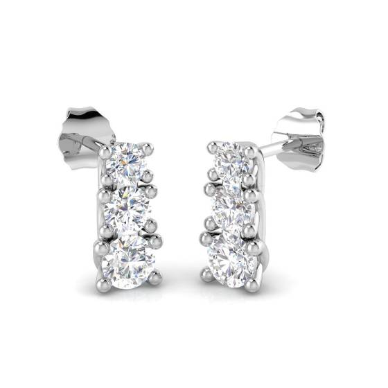 1.05ct VVS/D-E Round Cut Labgrown Diamond Graduating Trilogy Drop Earrings