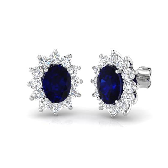4.67ct Oval Cut Blue Sapphire Gemstone Halo Earrings