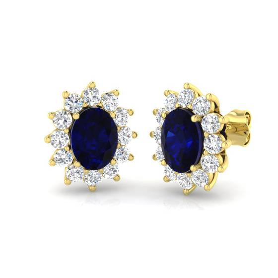 4.67ct Oval Cut Blue Sapphire Gemstone Halo Earrings
