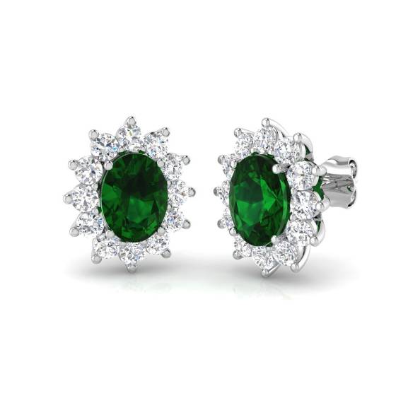 3.31ct Oval Cut Green Emerald Gemstone Halo Earrings
