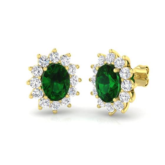 3.31ct Oval Cut Green Emerald Gemstone Halo Earrings