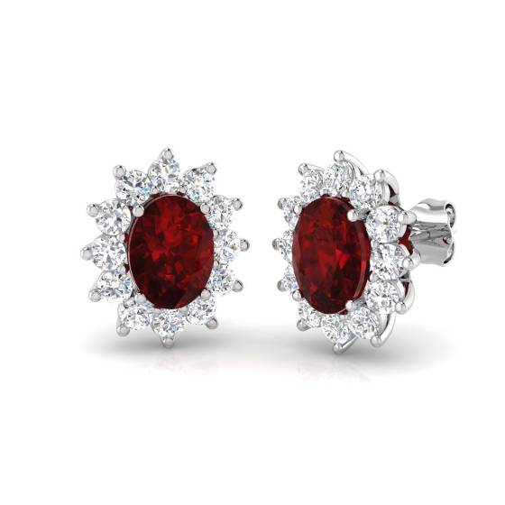 4.25ct Oval Cut Ruby Gemstone Halo Earrings