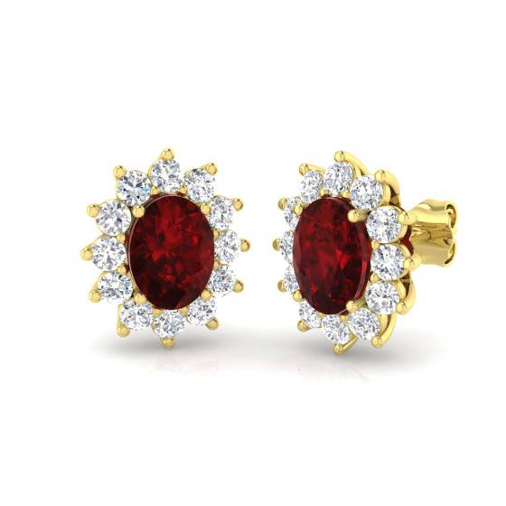 4.25ct Oval Cut Ruby Gemstone Halo Earrings