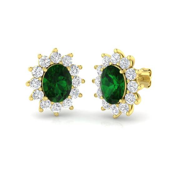 5.12ct Oval Cut Green Emerald Gemstone Halo Earrings