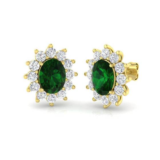 5.12ct VVS/E-F Oval Cut Green Emerald Gemstone and Labgrown Diamond Halo Earrings
