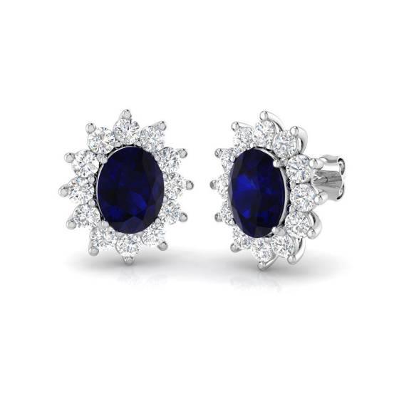 7.01ct Oval Cut Blue Sapphire Gemstone Halo Earrings