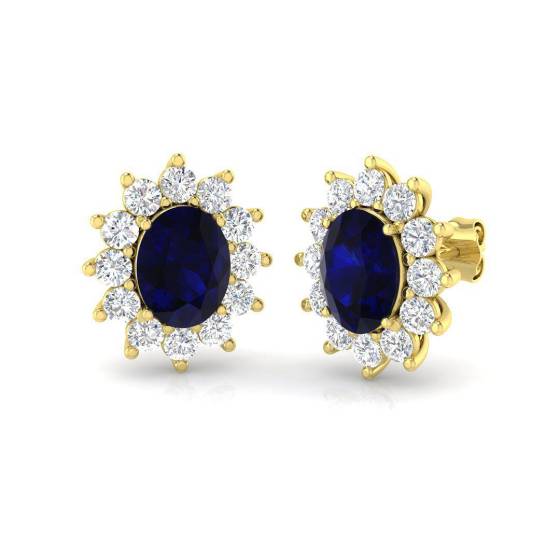 7.01ct Oval Cut Blue Sapphire Gemstone Halo Earrings