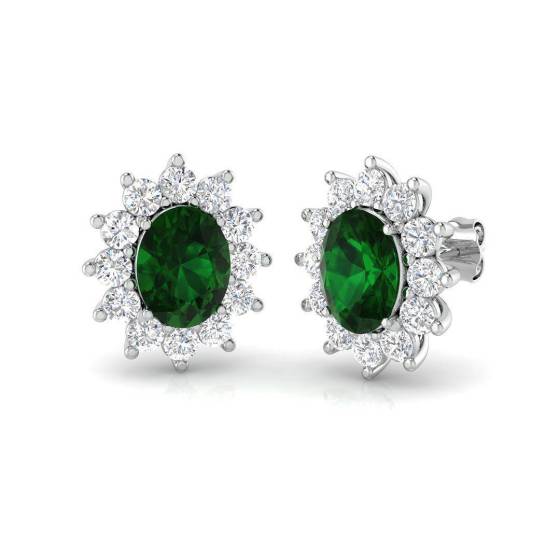 5.12ct VVS/E-F Oval Cut Green Emerald Gemstone and Labgrown Diamonds Halo Earrings