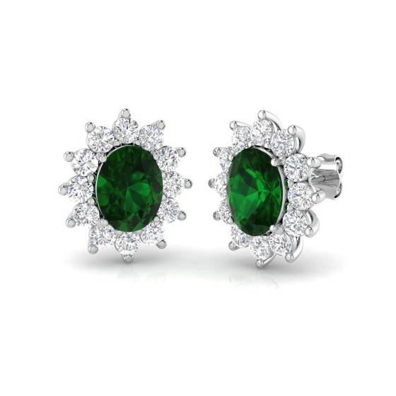 5.12ct Oval Cut Green Emerald Gemstone Halo Earrings