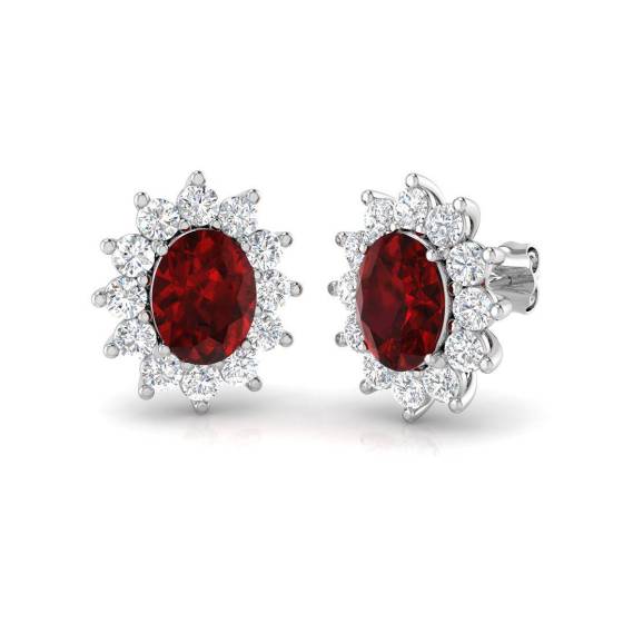 6.48ct Oval Cut Ruby Gemstone Halo Earrings