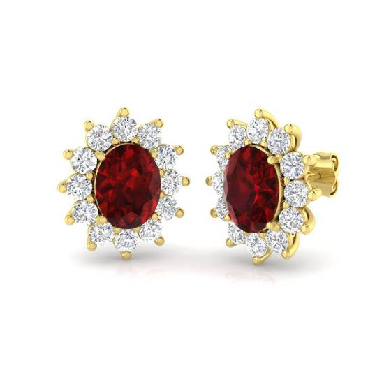 6.48ct Oval Cut Ruby Gemstone Halo Earrings