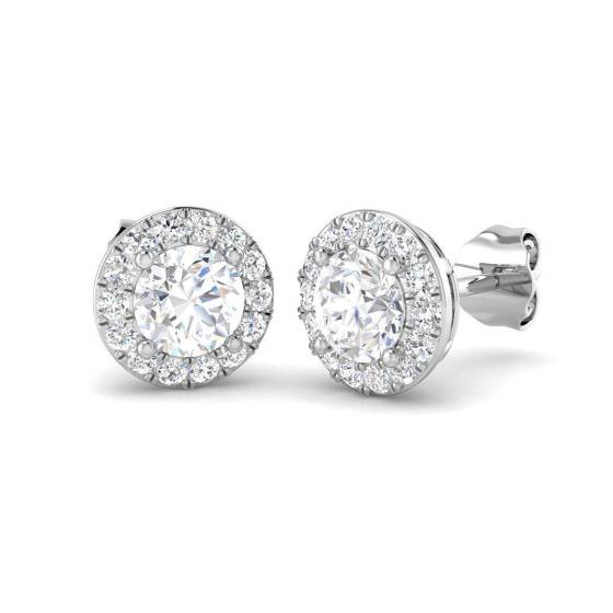 1.38ct VVS/D-E Round Cut Labgrown Diamond Halo Earrings