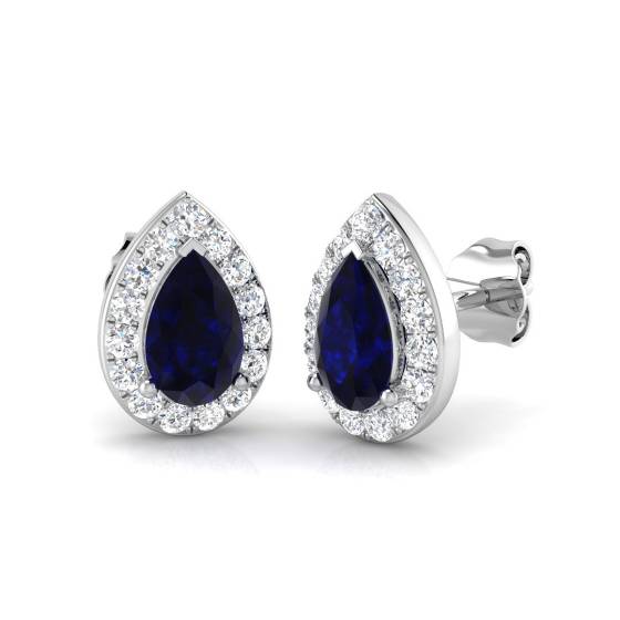 2.29ct SI/F-G Pear cut Blue Sapphire Gemstone Earrings