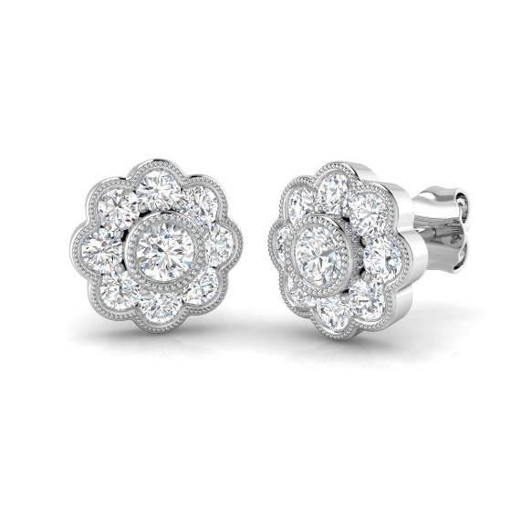 1.00ct VVS/D-E Round Cut Lab Grown Diamond Cluster Earrings