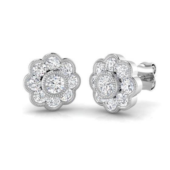 1.00ct VVS/D-E Round Cut Labgrown Diamond Cluster Earrings