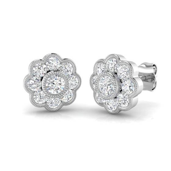 1.00ct VVS/D-E Round Cut Labgrown Diamond Cluster Earrings