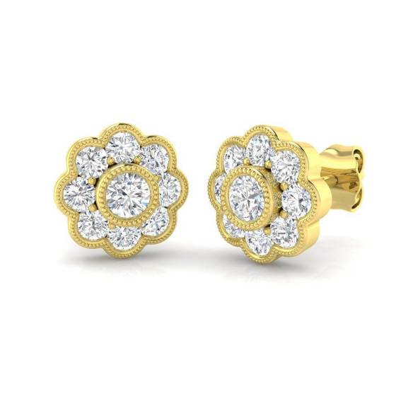 1.00ct VVS/D-E Round Cut Labgrown Diamond Cluster Earrings