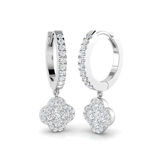 0.77ct SI/E-F Round cut Natural Diamonds Cluster Drop Hoop Earrings