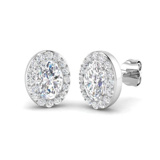 1.36ct VVS/D-E Oval Cut Labgrown Diamond Halo Earrings