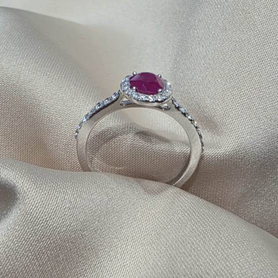 1.30ct VS/E-F Oval Cut Ruby Gemstone Halo Shoulder Set Ring
