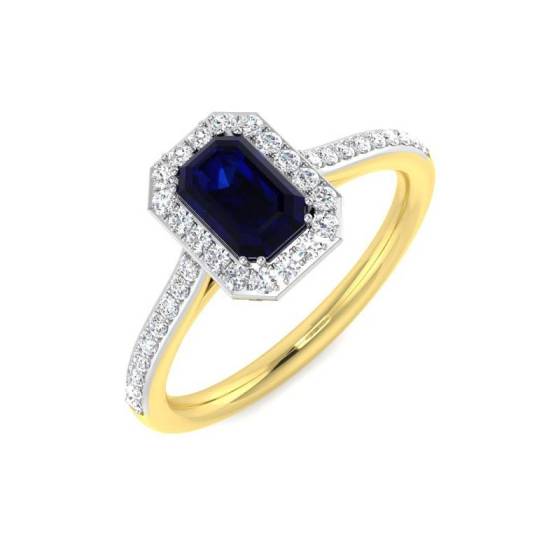 1.03ct VS/F-G Emerald Cut Blue Sapphire Gemstone Ring