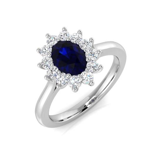 1.40ct VVS Oval Cut Blue Sapphire Gemstone and Lab Grown Diamond Halo Ring