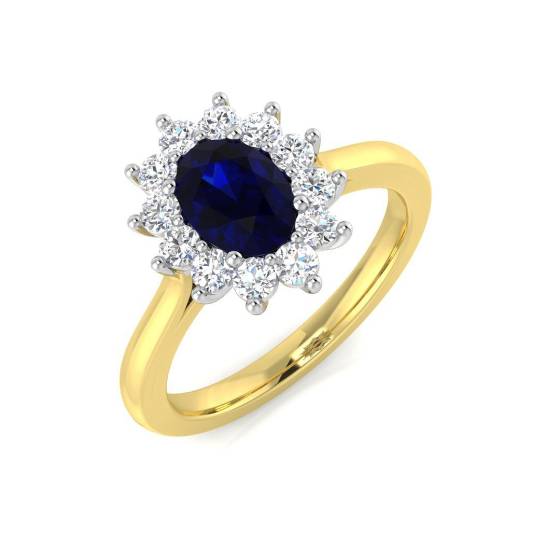 1.40ct VVS Oval Cut Blue Sapphire Gemstone and Lab Grown Diamond Halo Ring