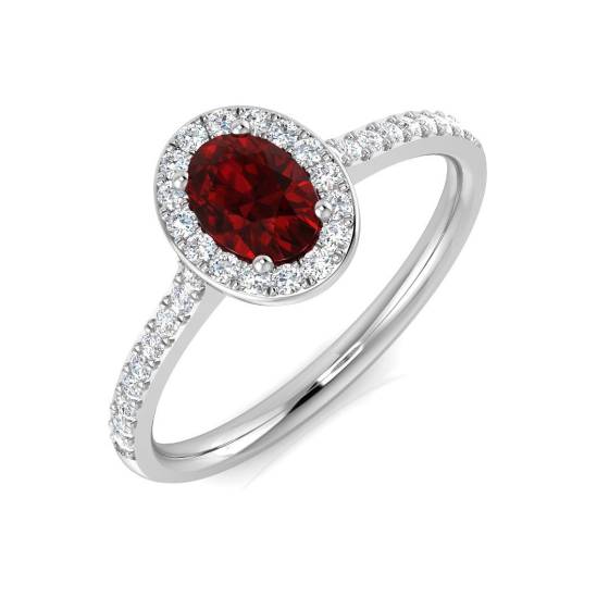 0.69ct VS/E-F Oval Cut Ruby Gemstone Halo Ring