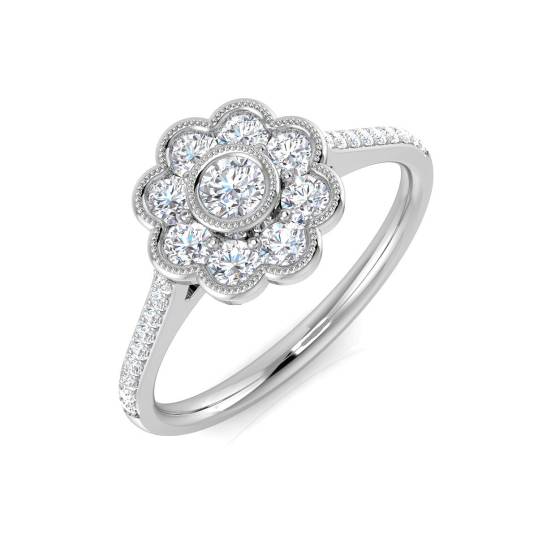0.50ct VS/E-F Round Cut Natural Diamond Cluster Ring