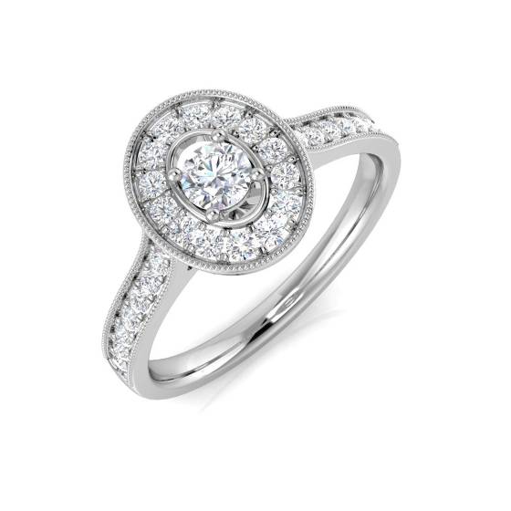 0.37ct VS1/E-F Round cut Natural Diamonds Halo Shoulder Set Ring