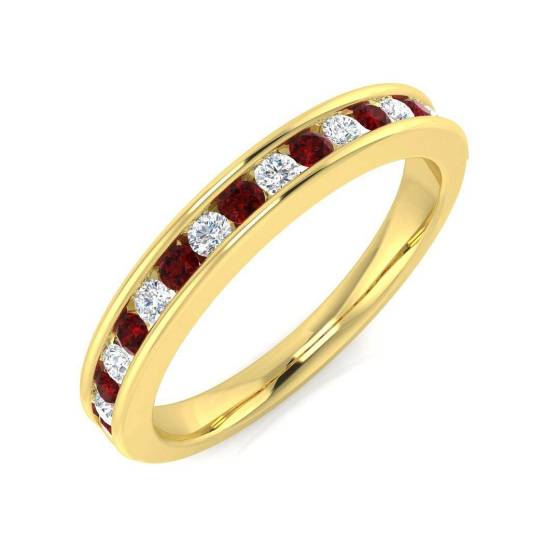 0.30ct VS/E-F Round Cut Natural Diamond Ruby and Diamond Channel Set Half Eternity Ring