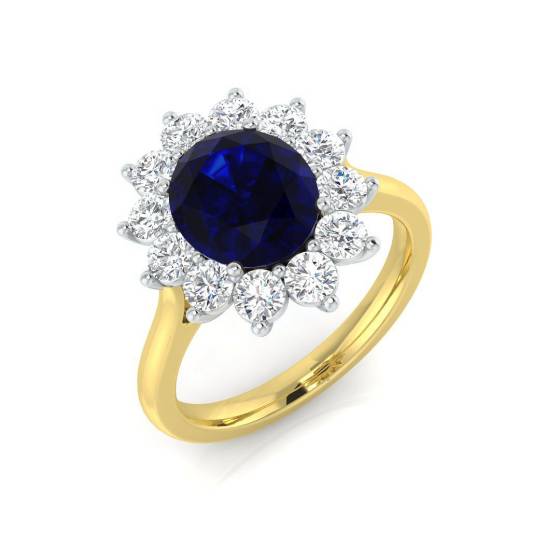 3.43ct VVS Oval Cut Blue Sapphire Gemstone and Lab Grown Diamond Halo Ring