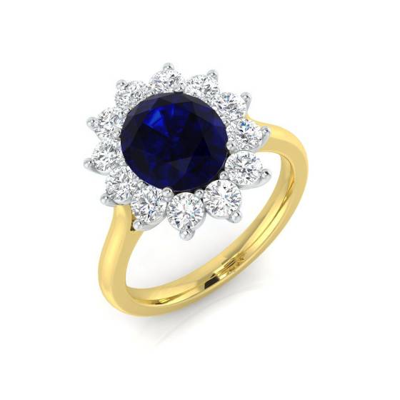 3.43ct VVS Oval Cut Blue Sapphire Gemstone and Lab Grown Diamond Halo Ring