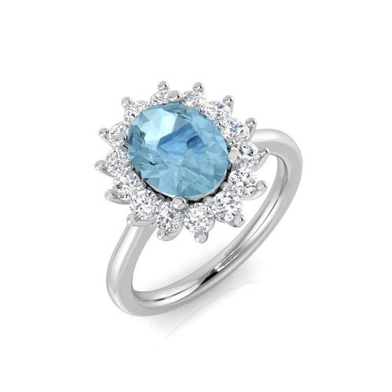 2.08ct VS/E-F Oval cut Aquamarine Gemstone Halo Ring