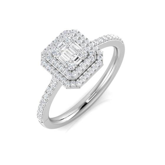 0.40ct SI/E-F Round cut Natural Diamonds Cluster Halo Shoulder Set Ring