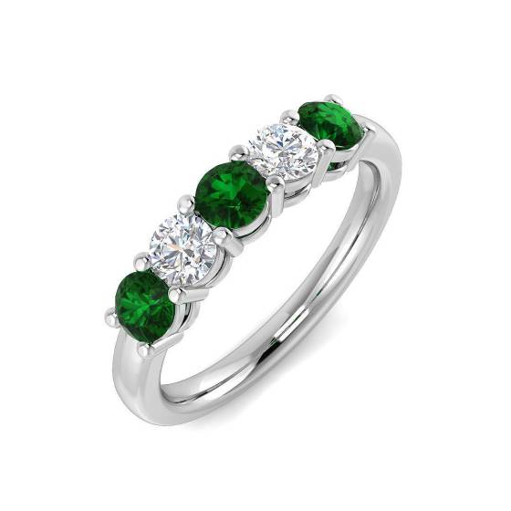 0.80ct SI/E-F Round Cut Green Emerald Gemstone Eternity Ring