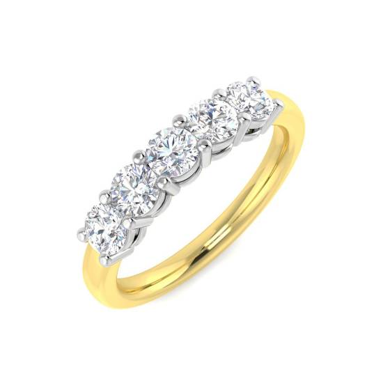 0.80ct SI/E-F Round cut Natural Diamonds 5 Stone Ring