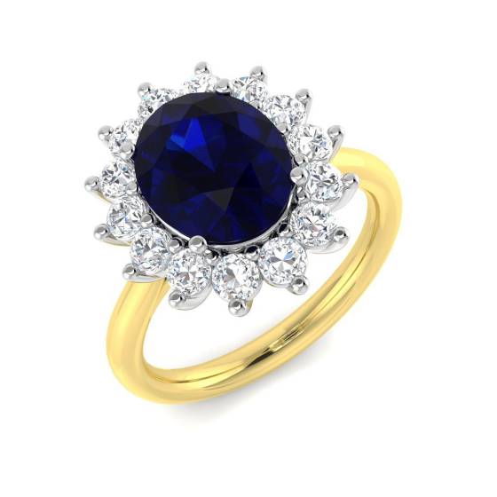 3.88ct VVS Oval Cut Blue Sapphire Gemstone and Lab Grown Diamond Halo Ring