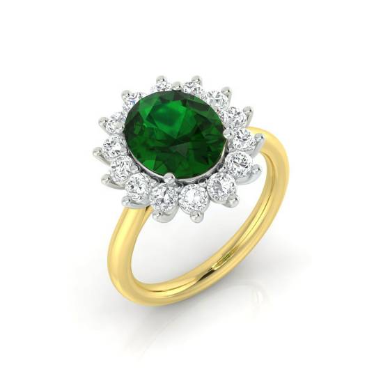 3.11ct VVS Oval Cut Green Emerald Gemstone and Lab Grown Diamond Halo Shoulder Set Ring