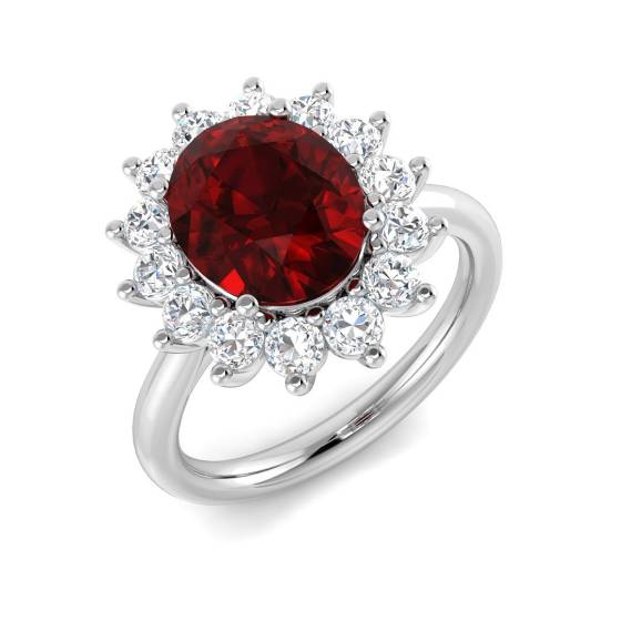 4.27ct VVS Oval Cut Ruby Gemstone and Lab Grown Diamond Halo Ring