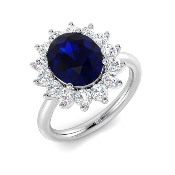 3.88ct VVS Oval Cut Blue Sapphire Gemstone and Lab Grown Diamond Halo Ring