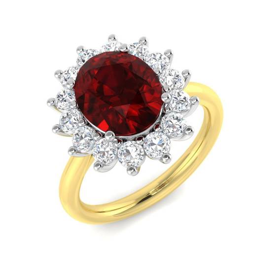 4.27ct VVS/E-F Oval Cut Ruby Gemstone and Labgrown Diamonds Halo Ring